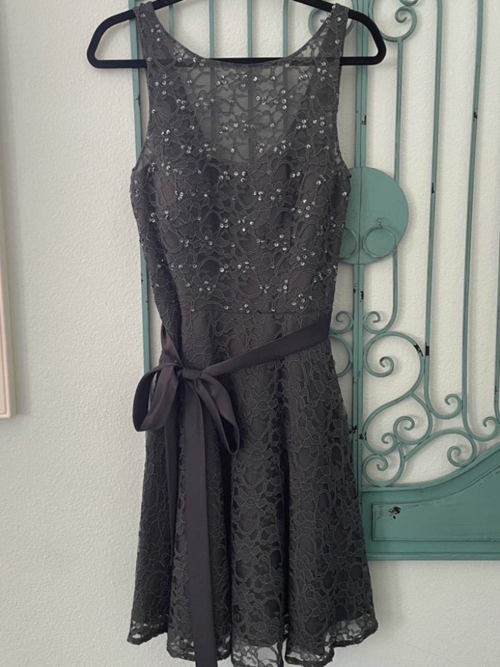 Mori Lee by Madeline Gardner Embellished Lace Dress with Waist Tie